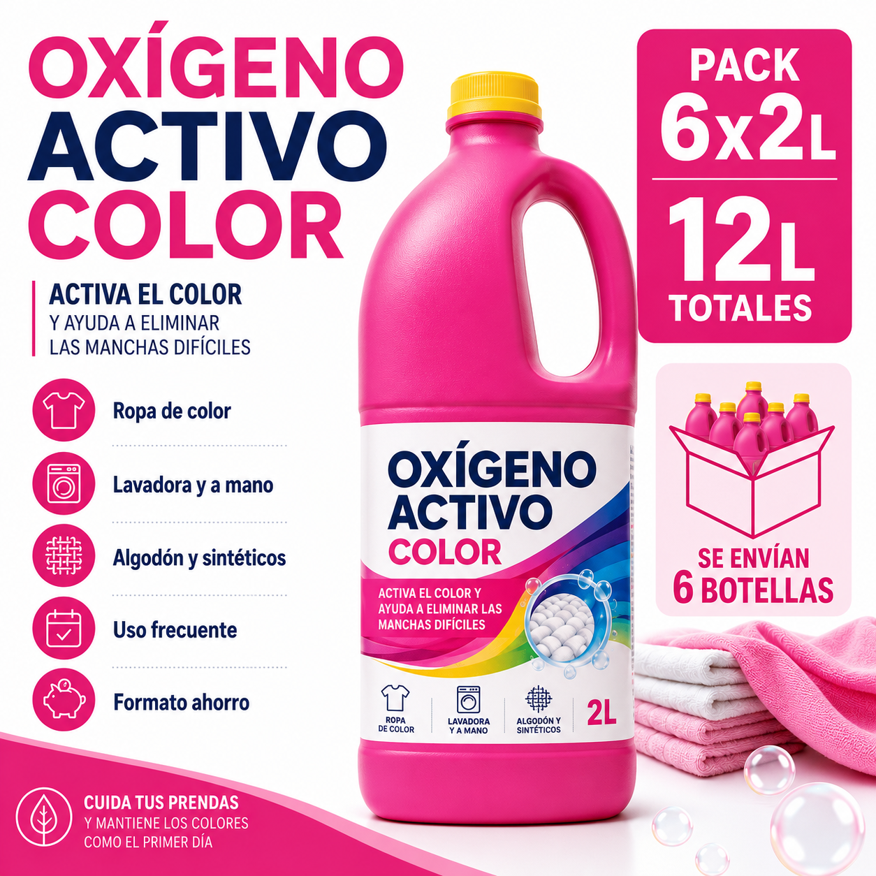 Oxígeno Activo Color 2L Pack Ahorro 6 Botellas – 12L Totales