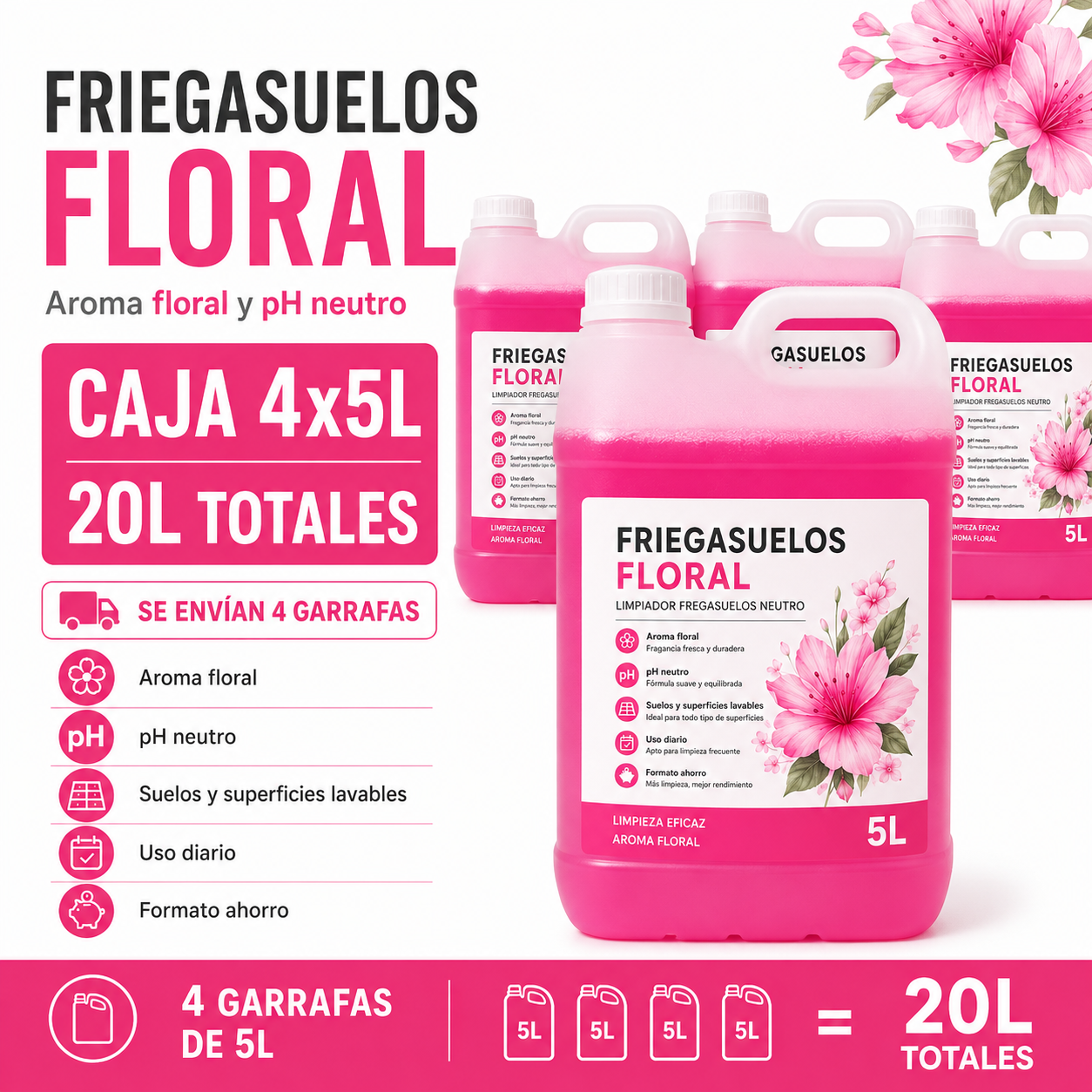 Friegasuelos Floral 5L Pack Ahorro 4 Garrafas – 20L Totales