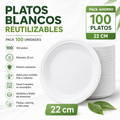 Pack 100 Platos Plástico Reutilizables Blancos 22 cm | Platos Duros para Fiestas, Catering y Take Away