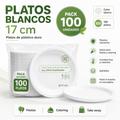 Pack 100 Platos Plástico Reutilizables Blancos 17 cm | Platos Duros para Fiestas, Catering y Take Away