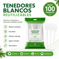 Pack 100 Tenedores Blancos Reutilizables 16,5 cm | Cubiertos de Plástico Resistentes para Fiestas, Catering y Uso Diario